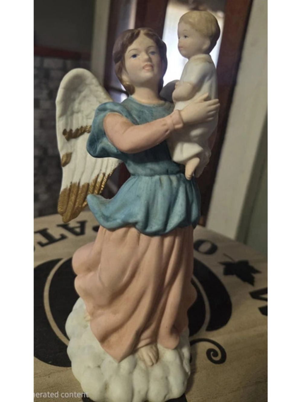 vintage Homco Guardian Angel with Child porcelain figurine (Model #1417) 1990s.
